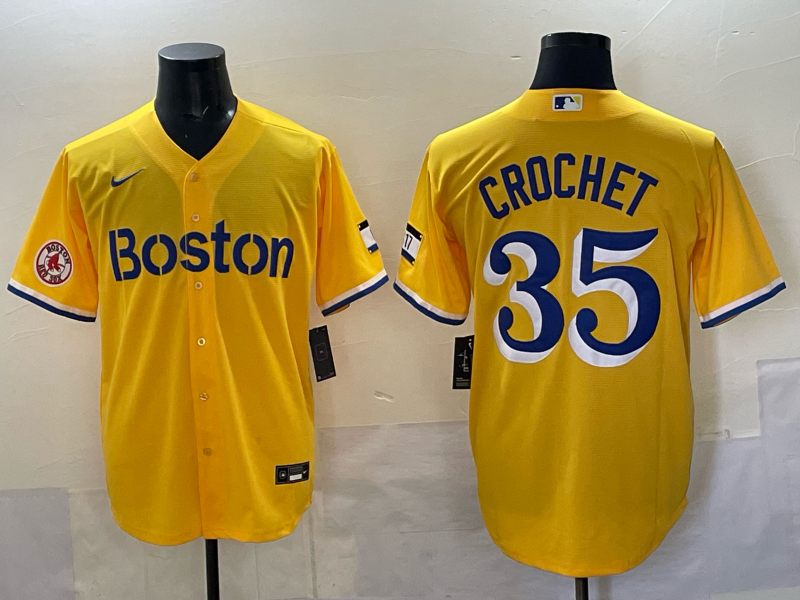 Men 2025 Boston Red Sox #35 Crochet yellow Nike MLB Jersey style 007->cincinnati reds->MLB Jersey